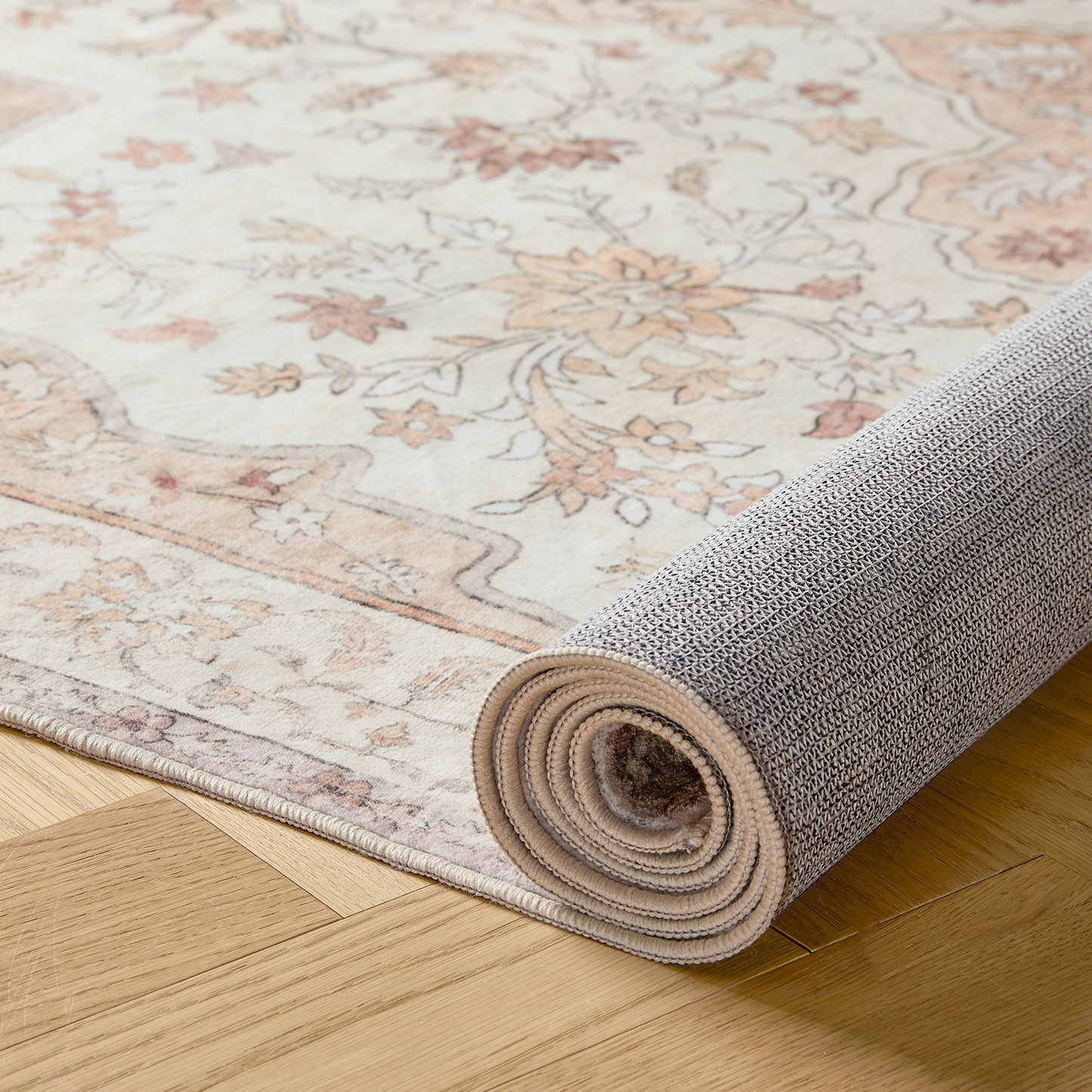 CHITOOMA 9'x12' Boho Area Rugs for Living Room, Machine Washable Floral Area Rug with Non-Slip Backing, Stain Resistant Non-Shed Carpet for Bedroom, Dining Room, Dorm, Office