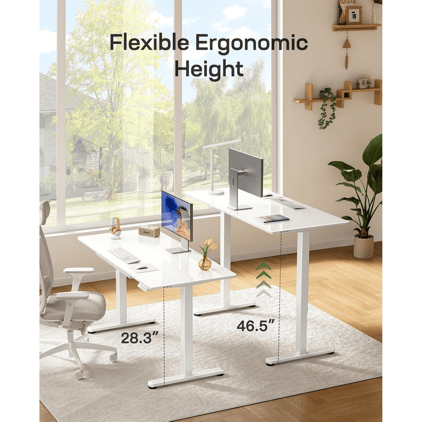 Glass Electric Standing Desk with Drawer, 37" x 22" Stand up Desk One-Piece Tempered Glass Top, Ergonomic Home Office Desk with 4 Preset Heights, White