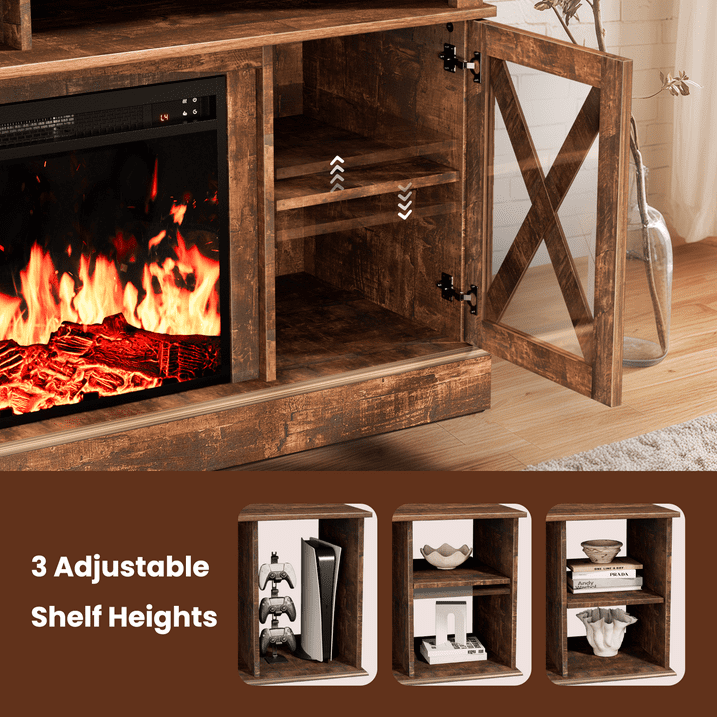 Electric Fireplace TV Stand for 75 inch TVs Farmhouse TV Console with 23″ Fireplace, Gray