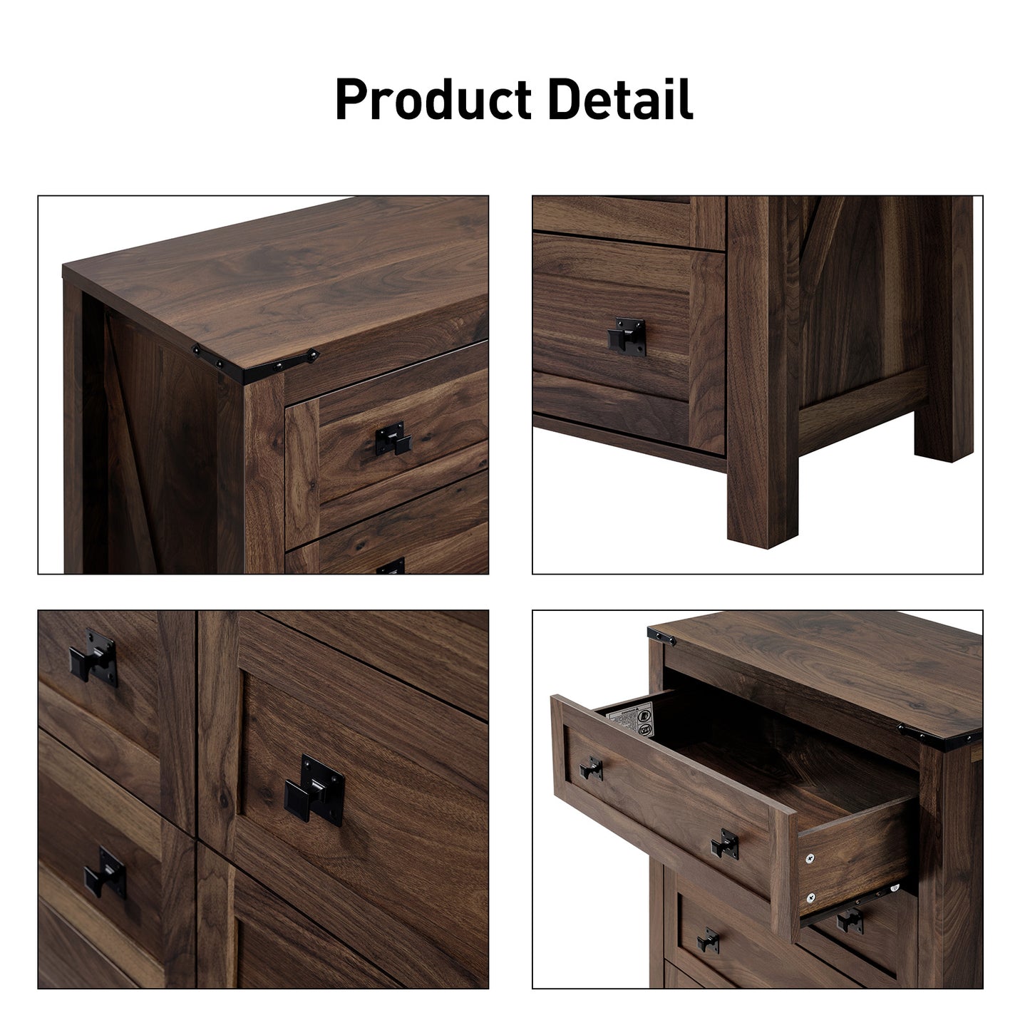 CHITOOMA 5 Drawer Dressers for Bedroom, Adult Tall Wooden Storage Cabine with Double Handle, Chest of Drawers for Living Room Hallway, Walnut