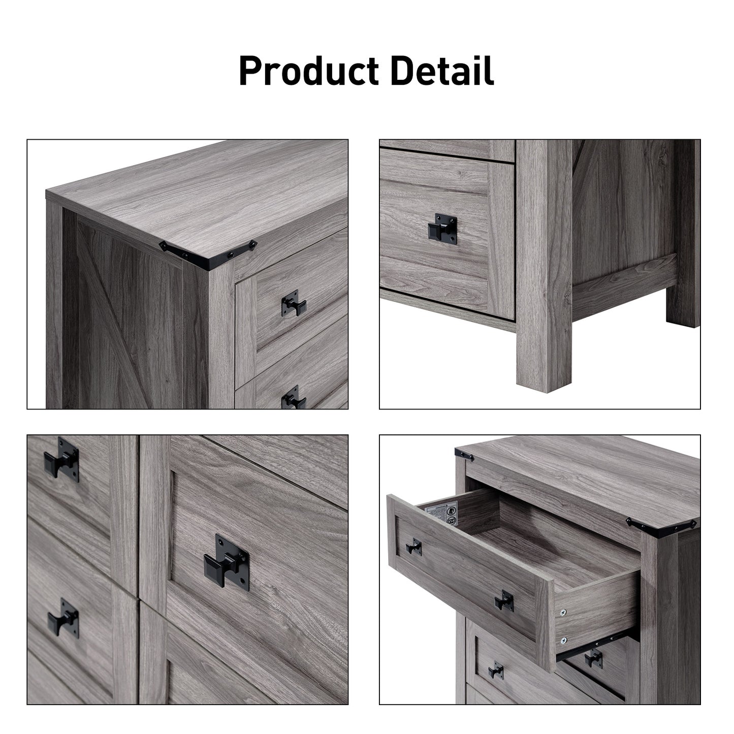 CHITOOMA 5 Drawer Dressers for Bedroom, Adult Tall Wooden Storage Cabine with Double Handle, Chest of Drawers for Living Room Hallway, Gray