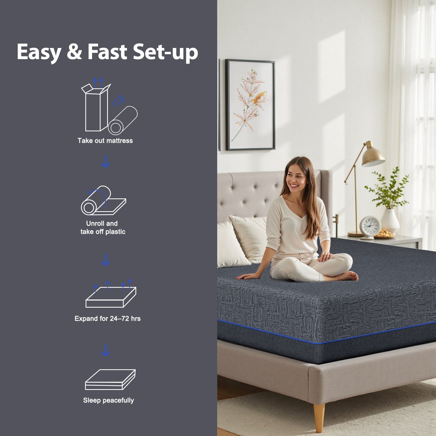 CHITOOMA 10 Inch Full Memory Foam Mattress, Gel-Infused Triple-Layer Bed with Graphene Fabric Cover, Medium-Firm Plus Support, Pressure Relief & Motion Isolation, Mattress in a Box