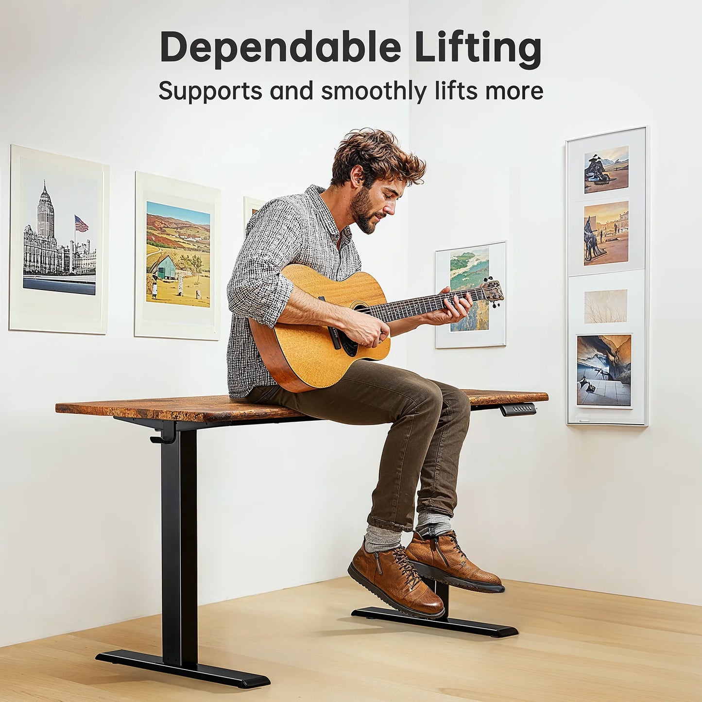 CHITOOMA 55" x 24" Electric Standing Desk, Adjustable Height Sit Stand Up Desk with 4 Memory Pre-Set, Home Office Gaming Desk with Headphone Hook, Vintage Brown