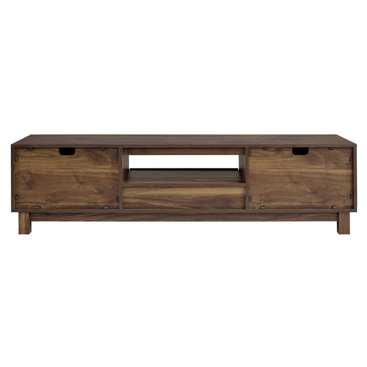 Mid-Century Modern Low Profile TV Stand for 70" TVs, Wood TV Media Console with 2 Fluted Door for Living Room, Walnut