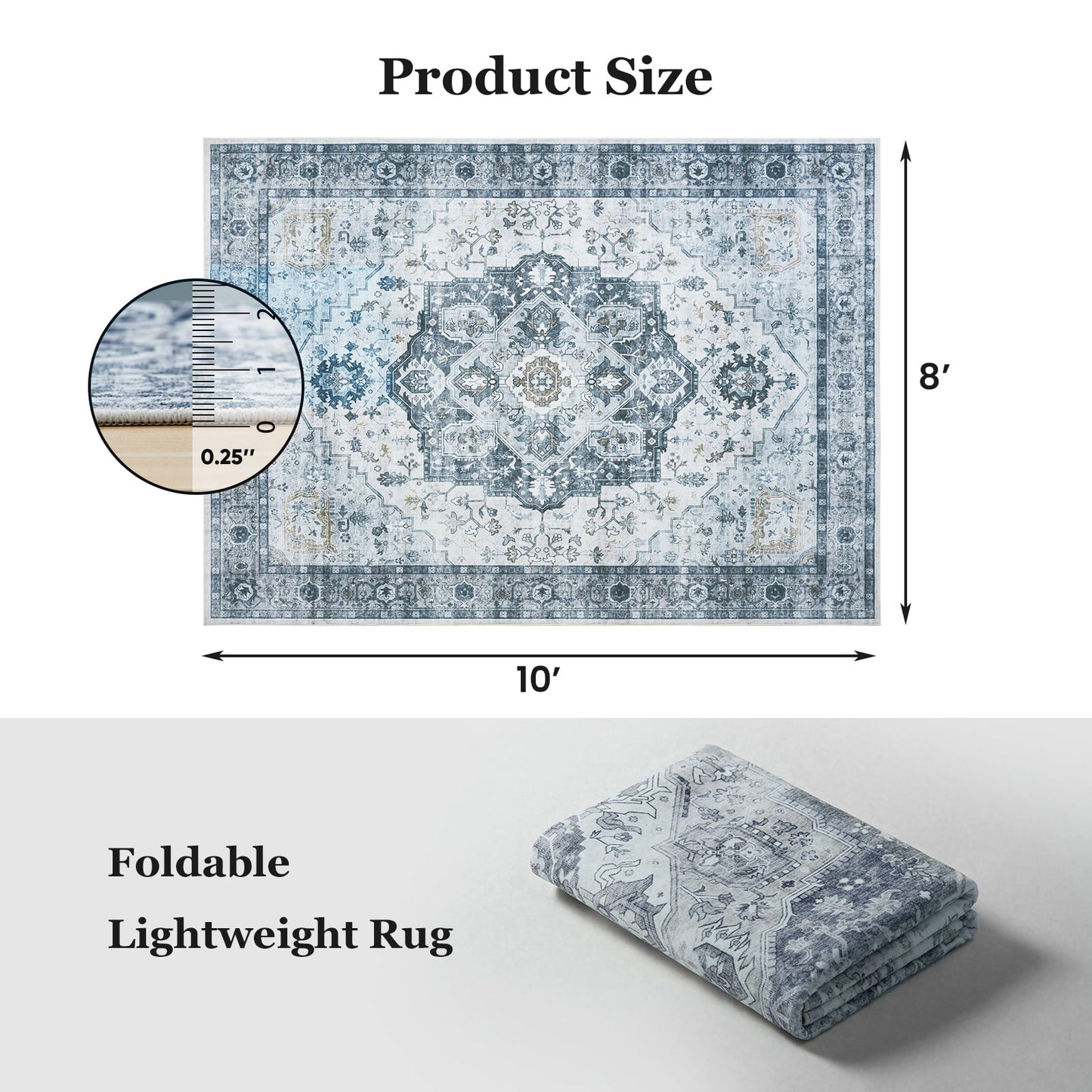 CHITOOMA 8'x10' Machine-washable Area Rugs for Living Room, Boho Area Rugs with Non-Slip Backing, Stain Resistant Non-Shed Carpet for Bedroom, Dining Room, Dorm, Office