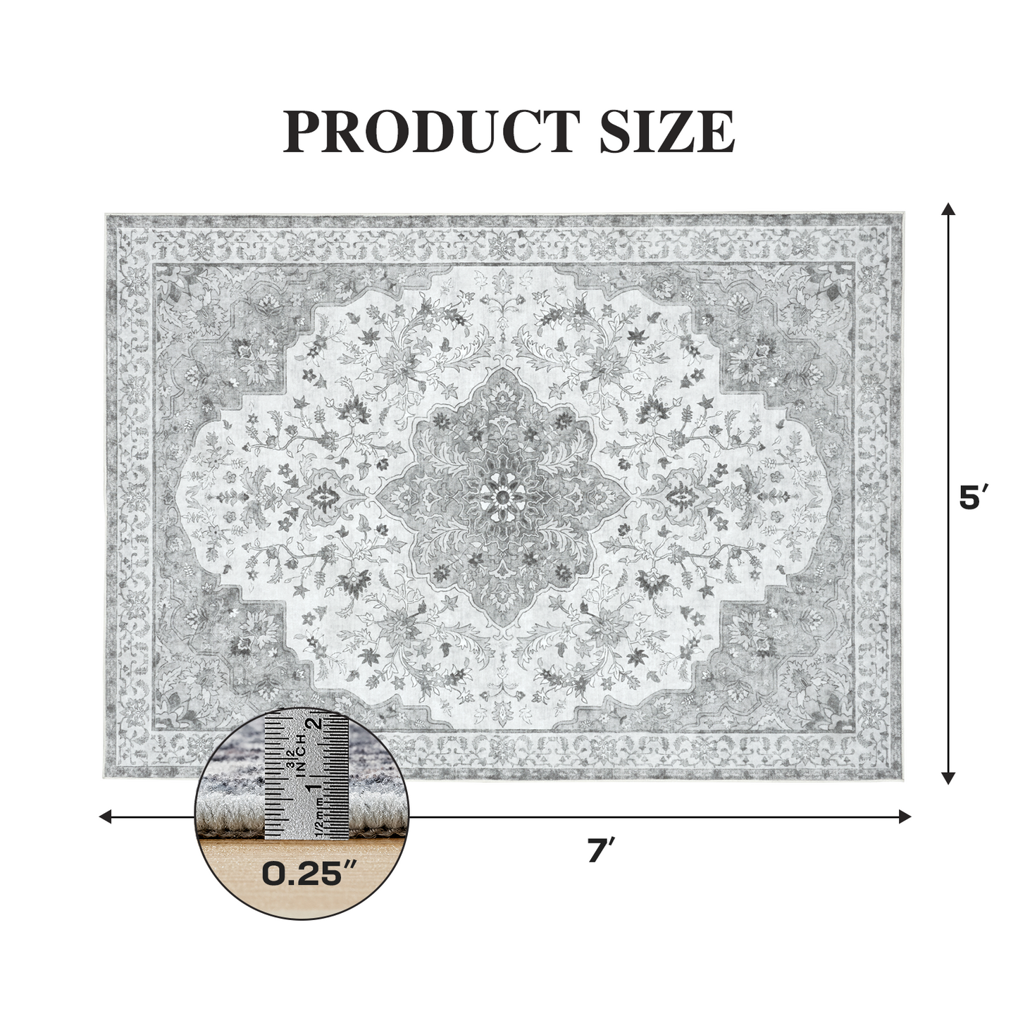 CHITOOMA 5'x7' Machine-washable Area Rugs for Living Room, Stain Resistant Non-Shed Carpet, Boho Floral Area Rugs with Non-Slip Backing for Bedroom, Dining Room, Dorm, Office