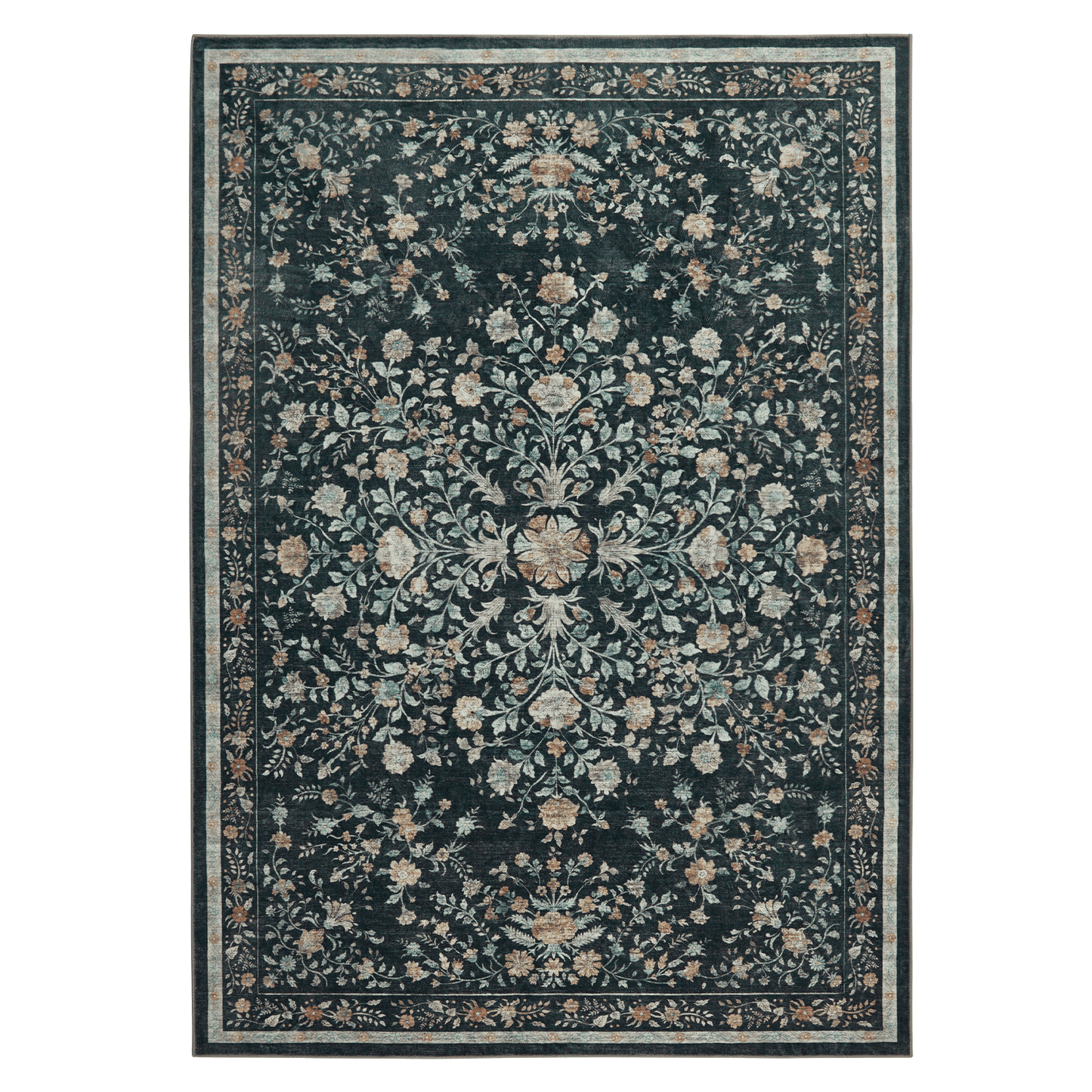 CHITOOMA 5'x7' Area Rugs for Living Room, Modern Floral Area Rugs Machine Washable Rugs, Botanical Indoor Carpet Soft Rugs for Bedroom Dining Room Dorm Office, Black