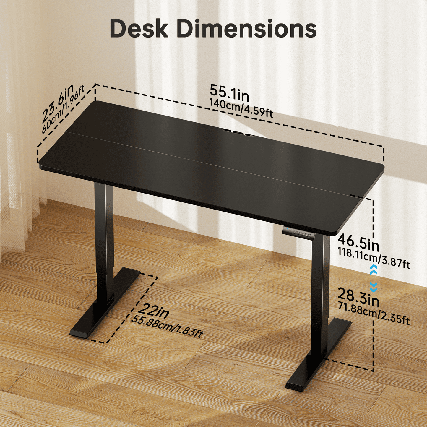 CHITOOMA 55" x 24" Electric Standing Desk with 4 Memory Preset Heights, Height Adjustable Sit Stand up Desk with Headphone Hook for Home Office, Black
