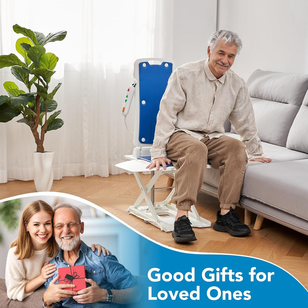 CHITOOMA Electric Chair Lift for Elderly,Floor Lift & IP68 Waterproof Bath Lift for Tub,308 lbs Capacity,Height Adjustable 2.3"-18.9",Chair Lift Assist Devices for Seniors & Disabled,White