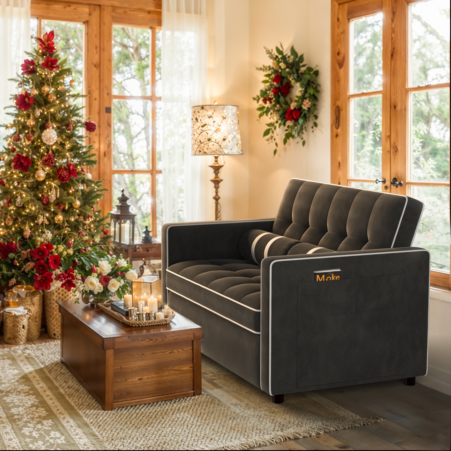 CHITOOMA 3 in 1 Pull Out Sofa Bed with Adjustable Backrest, 70" Convertible Loveseat Sleeper Couch with Charging Port, Side Pockets & Cylinder Pillows for Living Room Apartment, Black