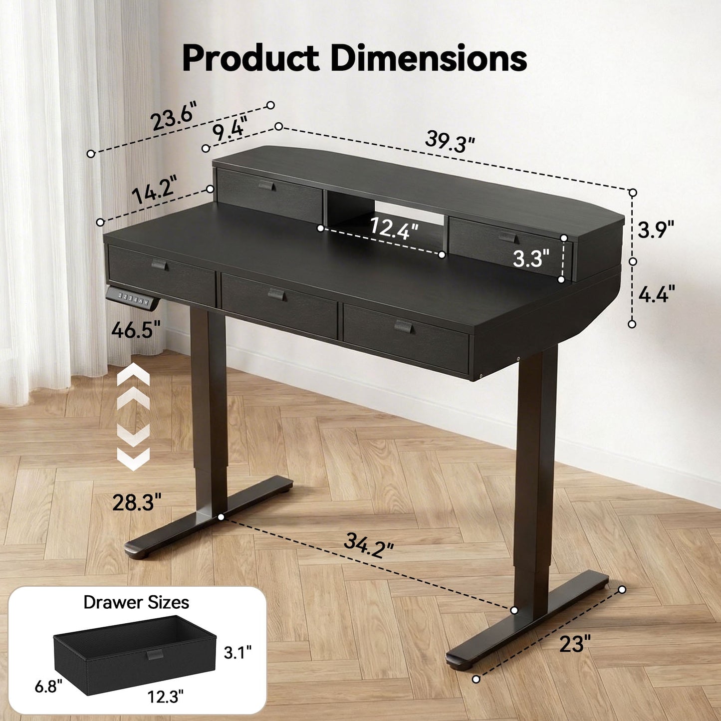 CHITOOMA Electric Standing Desk with Drawers, 40 x 24 Inches Height Adjustable Desk Ergonomic Sit Stand Workstation Black