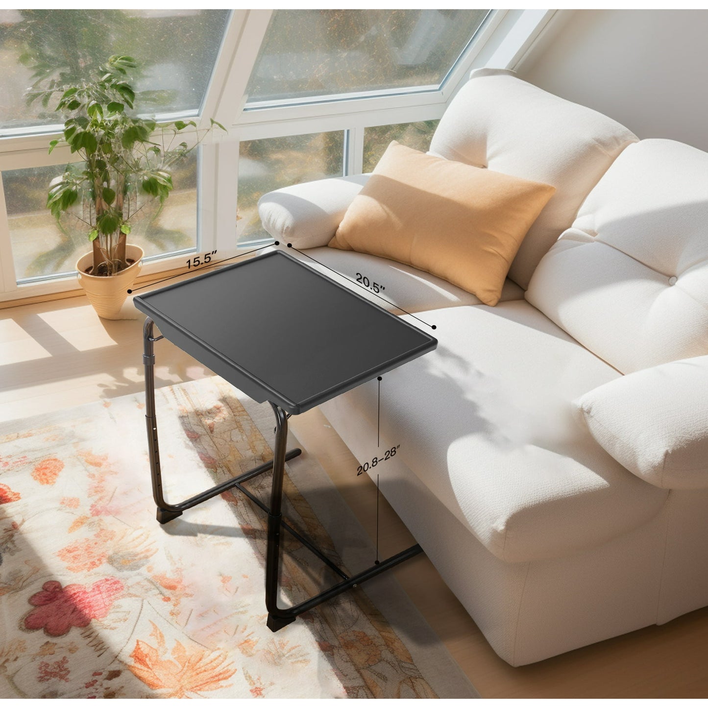 PERLESMITH Adjustable Height TV Tray, Folding Table Trays with Cup Holder, 6 Height & 3 Tilt Angle for Couch, Sofa and Bed, Black