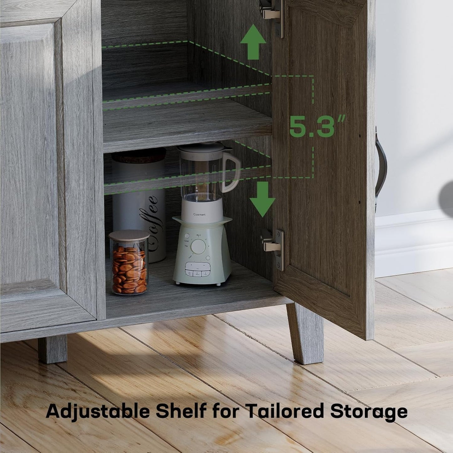 CHITOOMA 55" Sideboard Buffet Cabinet with Adjustable Shelves & 4 Doors, Modern Farmhouse Coffee Bar Cabinet for Kitchen Dinning Room, Gray