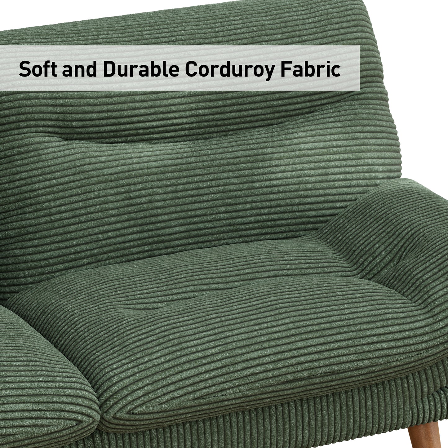 CHITOOMA 66'' Futon Sofa Bed with Adjustable Backrest & Armrests, Green Corduroy Convertible Futon Couch, Comfy Loveseat for Small Spaces Apartment, Office