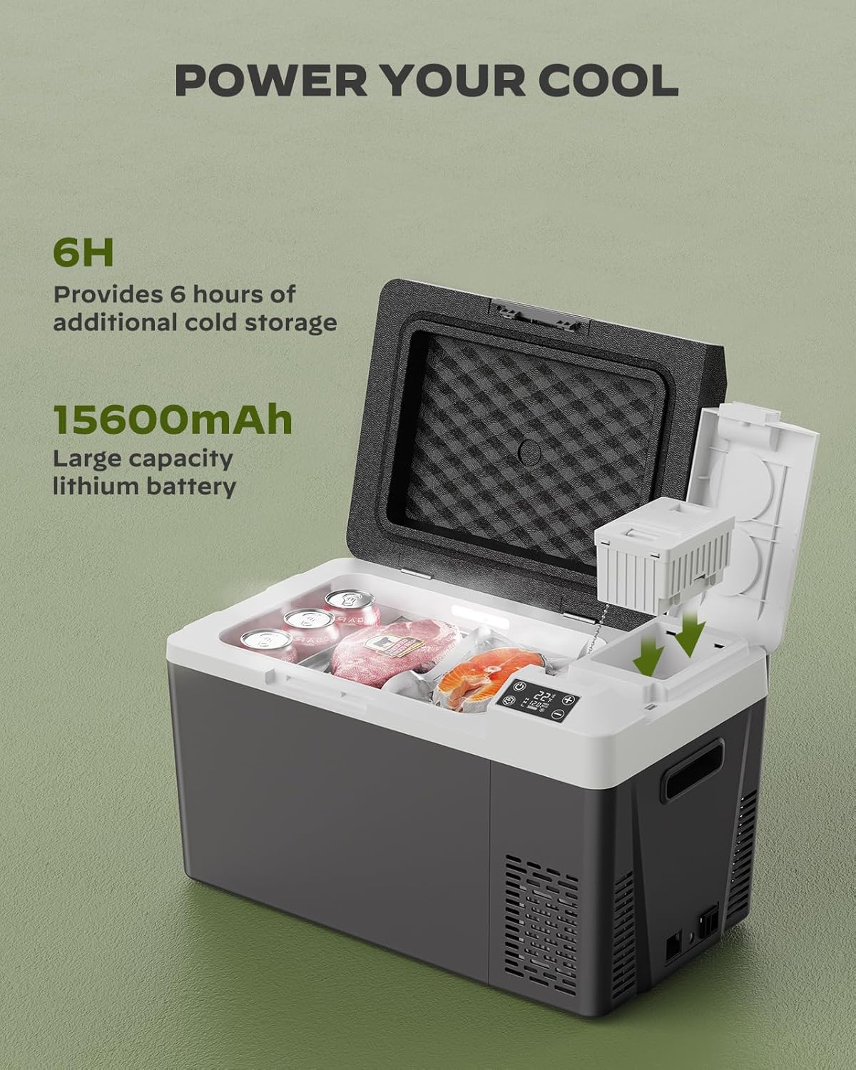 CHITOOMA 12 Volt Car Refrigerator, 24QT Electric Cooler, Portable Freezer Compressor Cooler -4℉~68℉, 12/24V DC & 110-240V AC for Travel Camping Truck Home