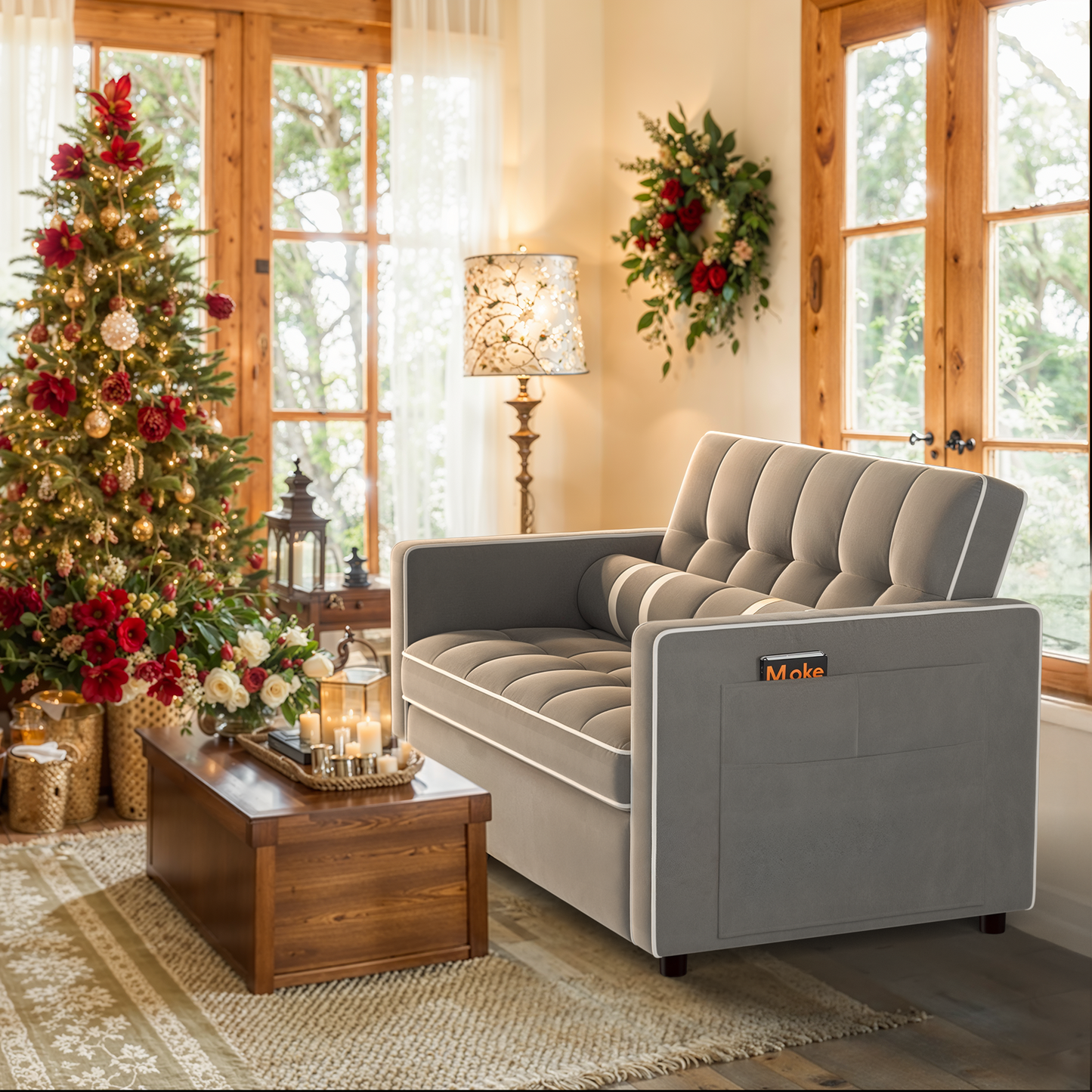 CHITOOMA 3 in 1 Pull Out Sofa Bed with Adjustable Backrest, 70" Convertible Loveseat Sleeper Couch with Charging Port, Side Pockets & Cylinder Pillows for Living Room Apartment, Gray