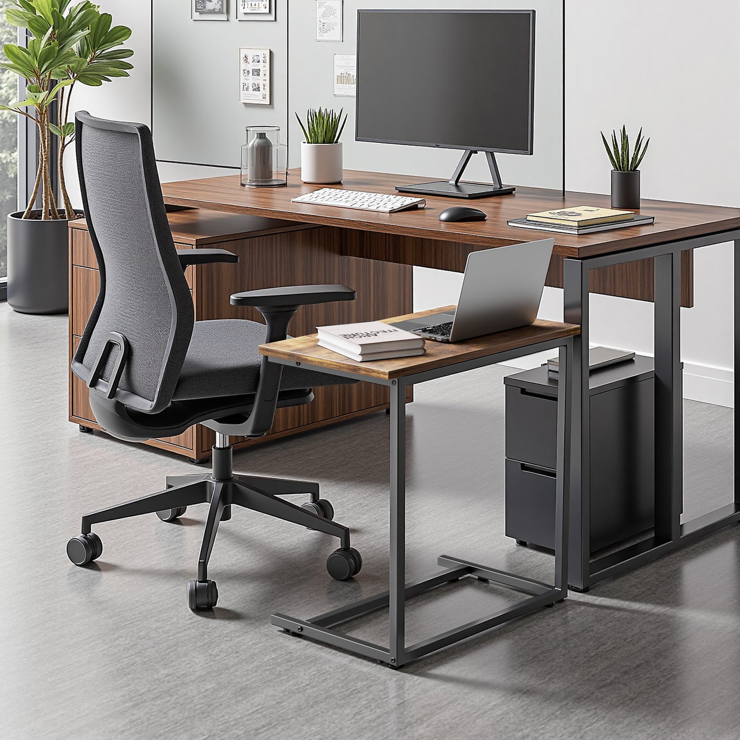 C Shaped End Table 2pcs, Side Table for Sofa,Modern C-Table for Livingroom,Bedroom,Brown