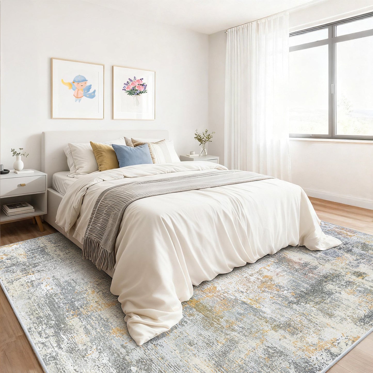 CHITOOMA 9'x12' Area Rugs for Living Room, Machine Washable Abstract Distressed Rugs Indoor Neutral Carpet Rugs for Bedroom Dining Room Office with Non-Slip Backing, Stain Resistant Non-Shed