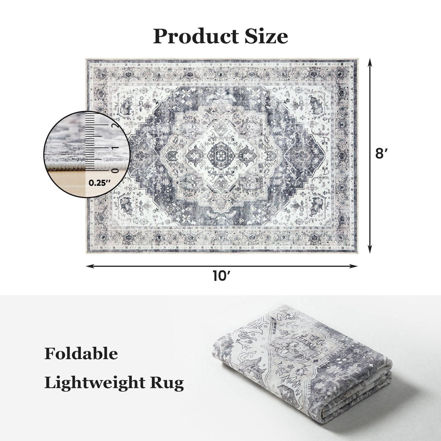 CHITOOMA 8'x10' Machine-washable Area Rugs for Living Room, Boho Area Rugs with Non-Slip Backing, Stain Resistant Non-Shed Carpet for Bedroom, Dining Room, Dorm, Office