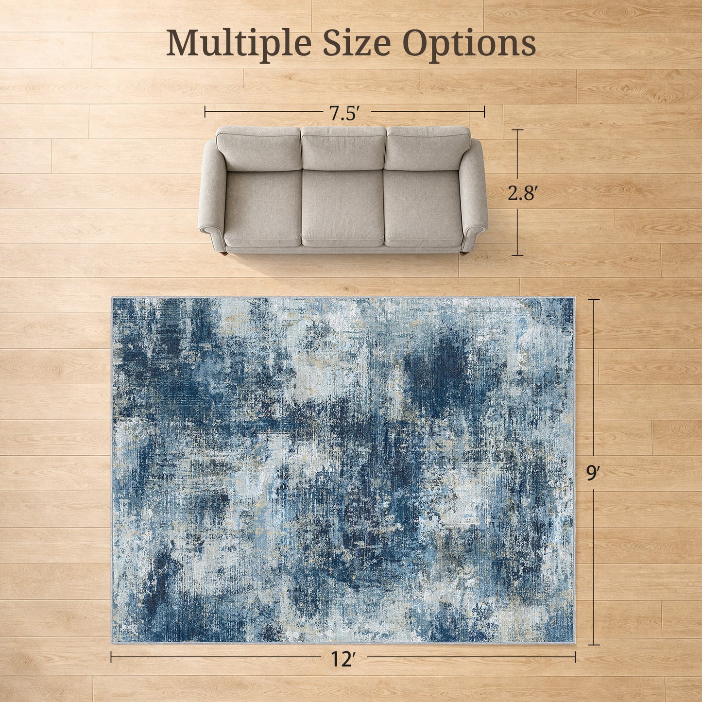 CHITOOMA 9'x12' Area Rugs for Living Room, Machine Washable Abstract Distressed Rugs Indoor Neutral Carpet Rugs for Bedroom Dining Room Office with Non-Slip Backing, Stain Resistant Non-Shed