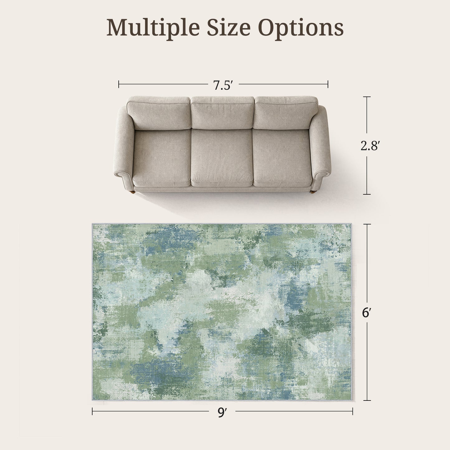 CHITOOMA 6'x9' Area Rugs for Living Room, Machine Washable Abstract Distressed Rugs Indoor Neutral Carpet Rugs for Bedroom Dining Room Office with Non-Slip Backing, Stain Resistant Non-Shed