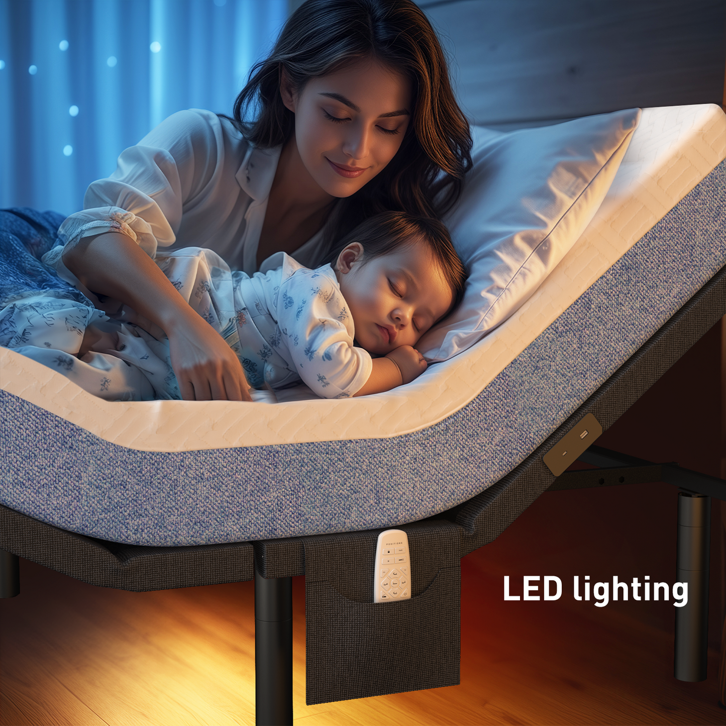 CHITOOMA Electric Adjustable Bed Frame Split King with Wireless Remote, Zero Gravity, Individually Tilting Head & Foot, 4 Height Options, Under-Bed Nightlight, 3 Minutes Fast Assembly