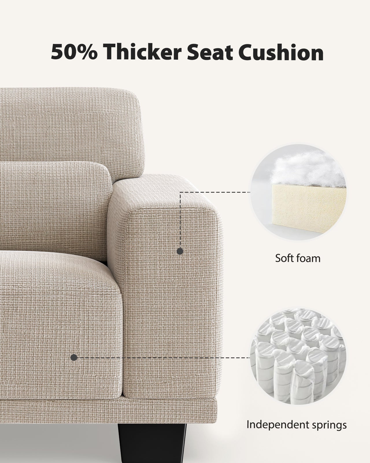 CHITOOMA 40" Oversized Accent Chair, Linen Upholstered Armchair with Washable Covers & Wide Armrests, Deep Seat Sofa Chair for Living Room, Bedroom, or Office, White