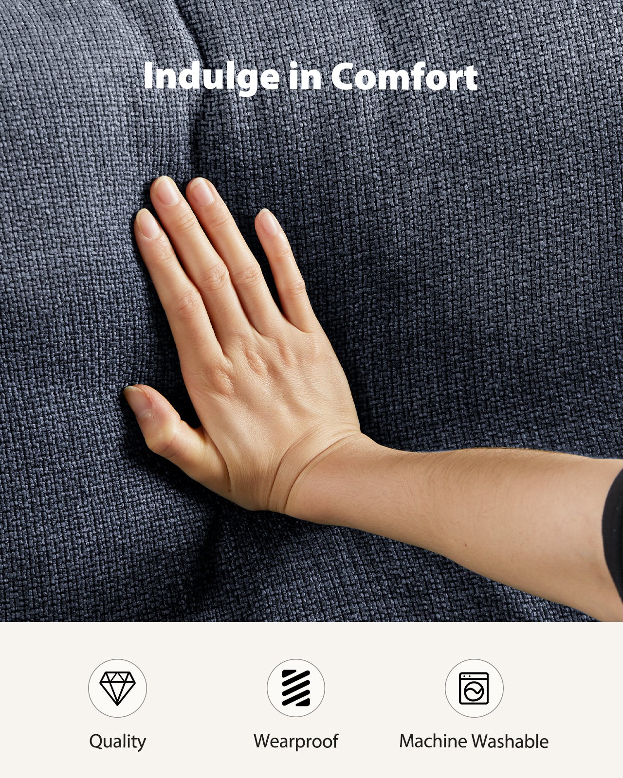 CHITOOMA 89" 3-Seater Sofa for Living Room, Deep Seat Modern Couch with Linen Fabric, Removable Covers, Wide Armrests & Steel Frame, White