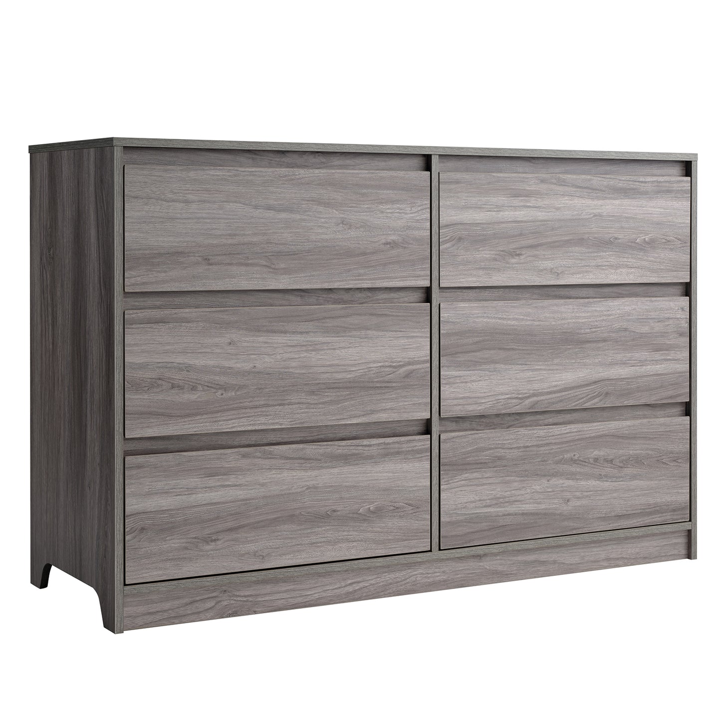 CHITOOMA 6 Drawer Double Dresser, 47.2" Adult Wood Storage Side Cabinet Chest of Drawer for Bedroom Living Room Hallway, Gray