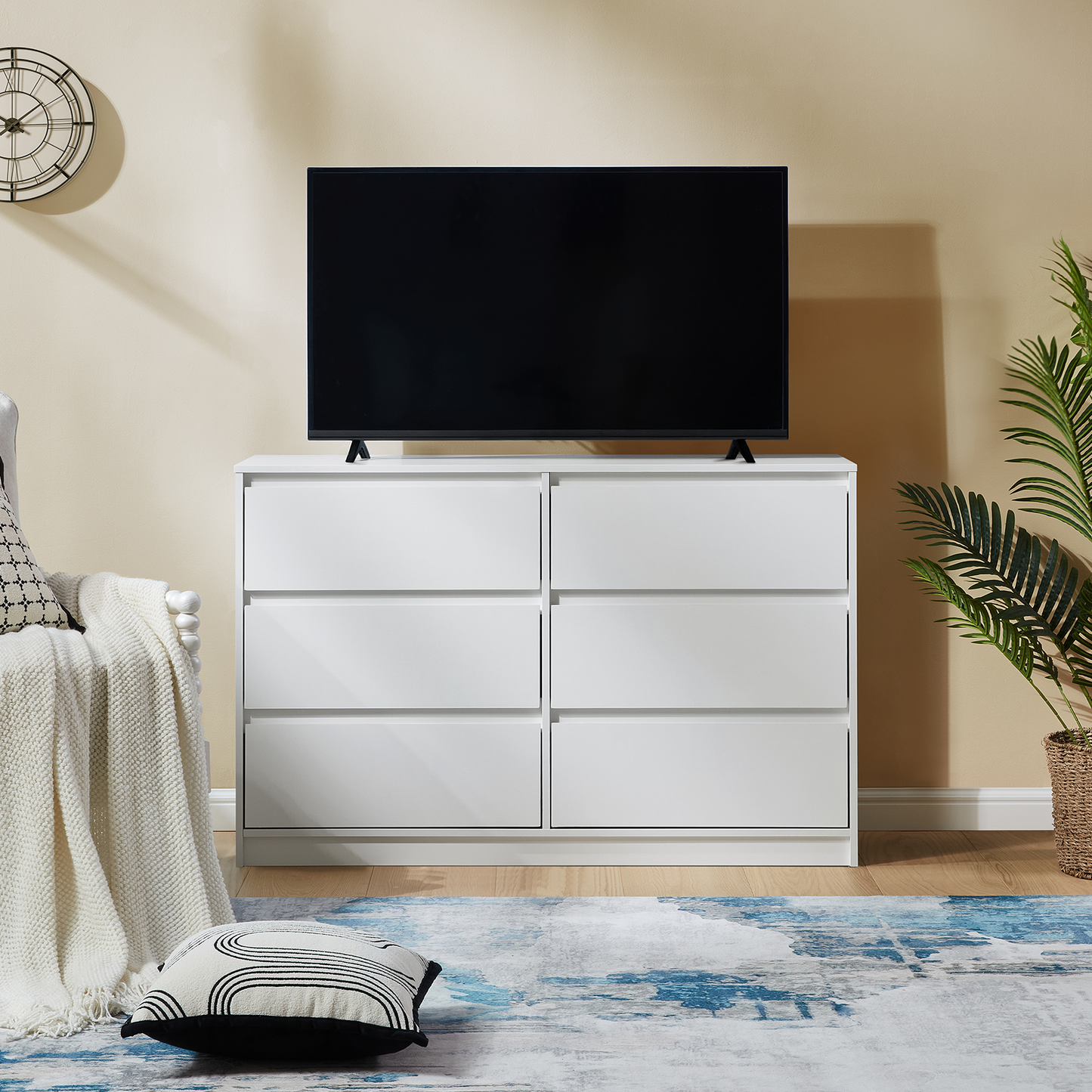 CHITOOMA White Dressers for Bedroom 6 Drawer, 47.2" Adult Wooden Dresser, Double Storage Cabine Chest of Drawers for Living Room, Hallway