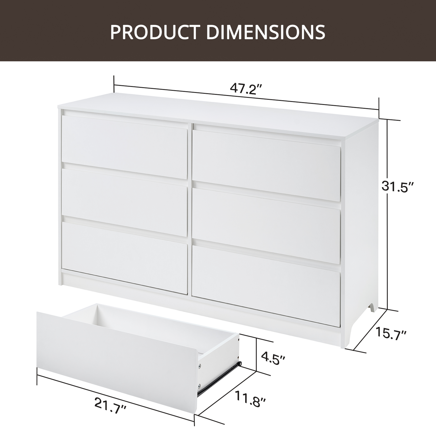 CHITOOMA White Dressers for Bedroom 6 Drawer, 47.2" Adult Wooden Dresser, Double Storage Cabine Chest of Drawers for Living Room, Hallway