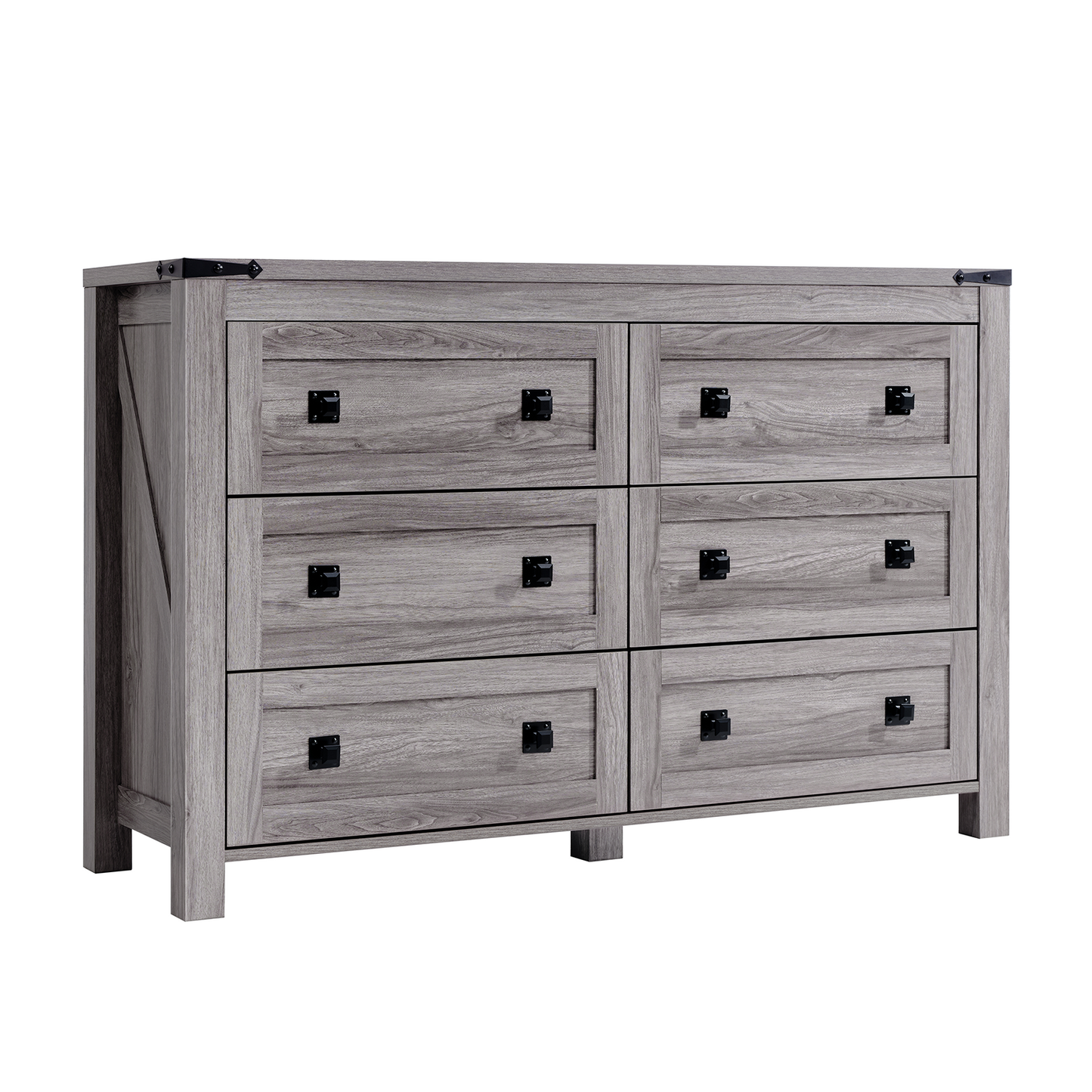 CHITOOMA Wooden Dressers for Bedroom 6 Drawer Adult, 47.2" Storage Cabine with Double Handle, Chest of Drawers for Living Room Hallway, Gray
