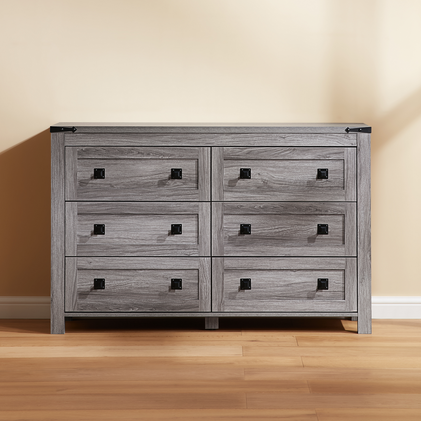 CHITOOMA Wooden Dressers for Bedroom 6 Drawer Adult, 47.2" Storage Cabine with Double Handle, Chest of Drawers for Living Room Hallway, Gray