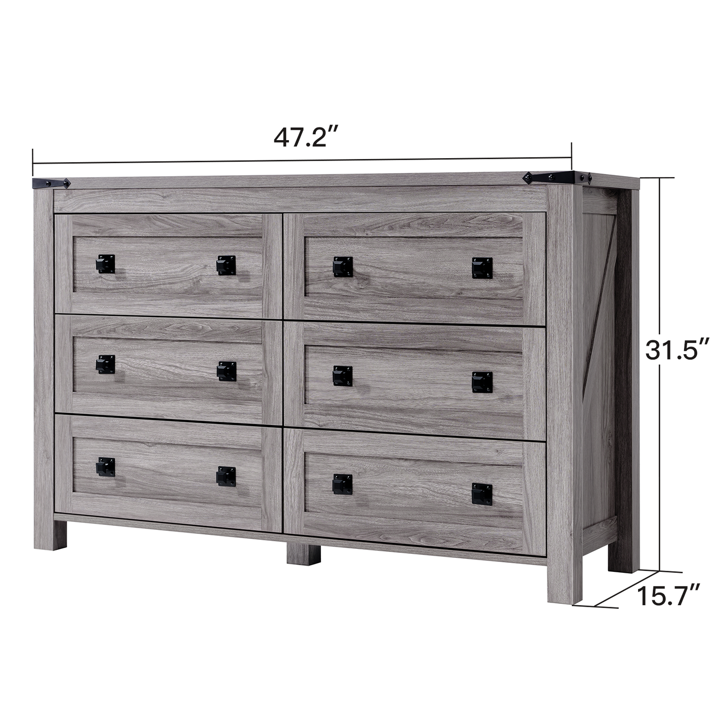 CHITOOMA Wooden Dressers for Bedroom 6 Drawer Adult, 47.2" Storage Cabine with Double Handle, Chest of Drawers for Living Room Hallway, Gray