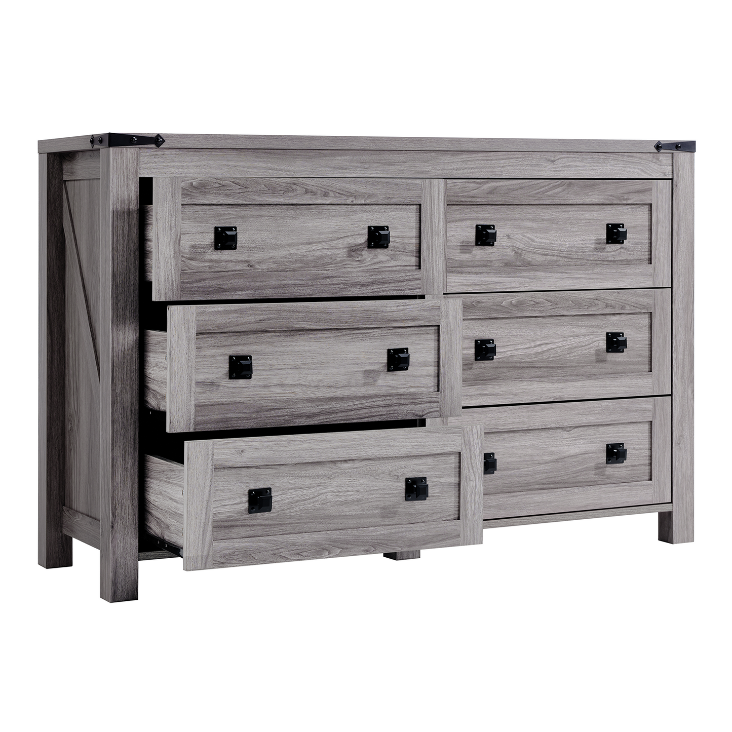 CHITOOMA Wooden Dressers for Bedroom 6 Drawer Adult, 47.2" Storage Cabine with Double Handle, Chest of Drawers for Living Room Hallway, Gray