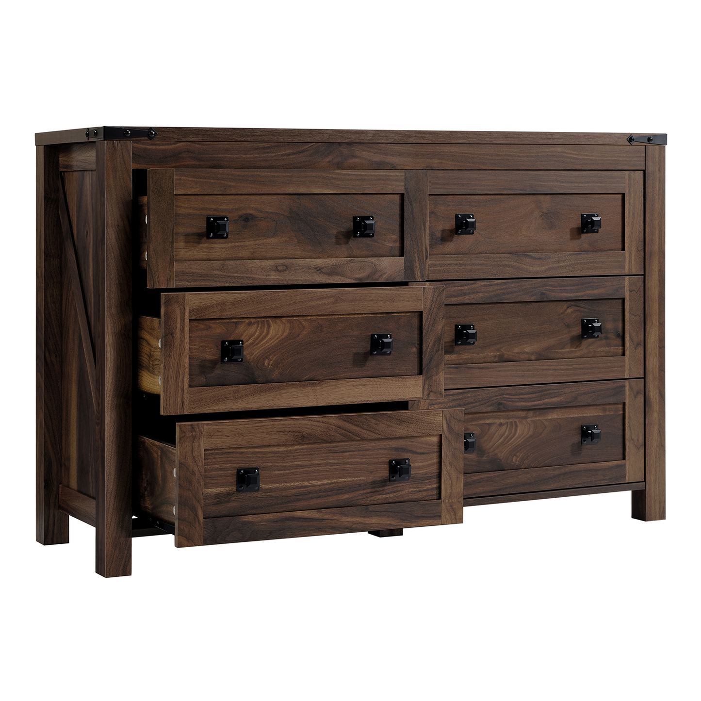CHITOOMA Wooden Dressers for Bedroom 6 Drawer Adult, 47.2" Storage Cabine with Double Handle, Chest of Drawers for Living Room Hallway, Walnut