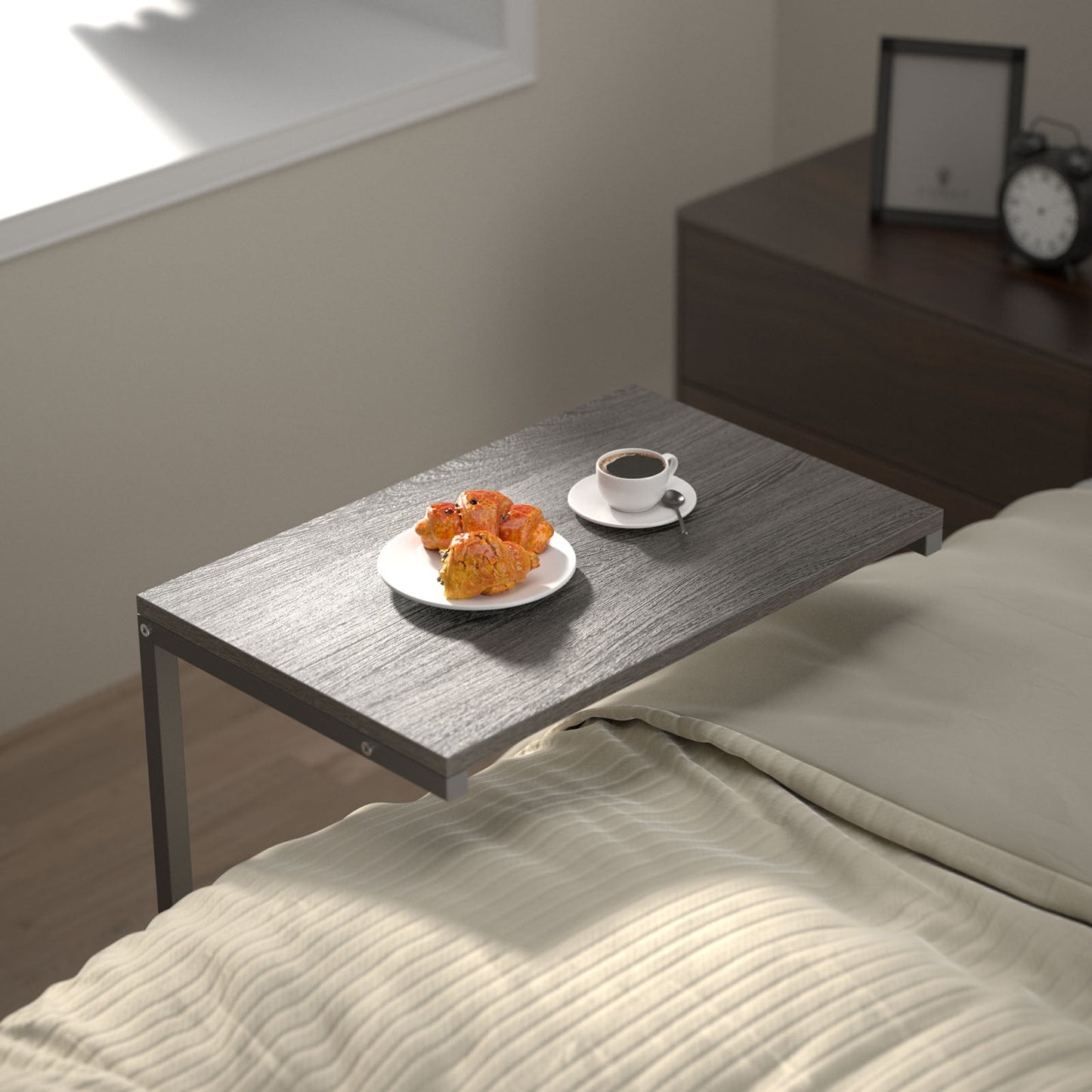C Shaped End Table,Side Table TV Tray Table for Sofa,Couch Table,metal frame for Bedroom(Grey)