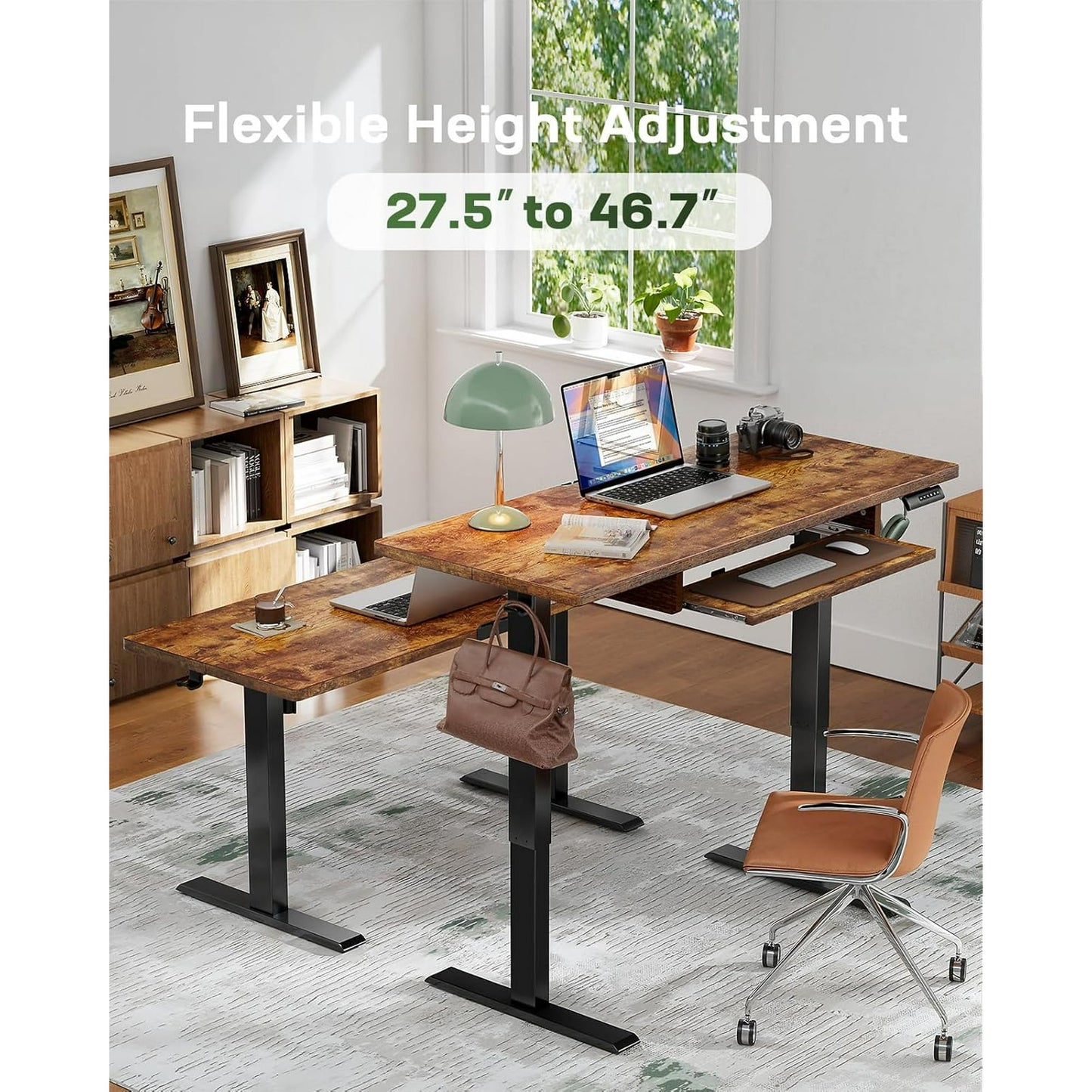 CHITOOMA Electric Standing Desk with Keyboard Tray, 48" x 24" Adjustable Height Sit Stand Up Desk, Home Office Gaming Desk Computer Workstation, Vintage Brown
