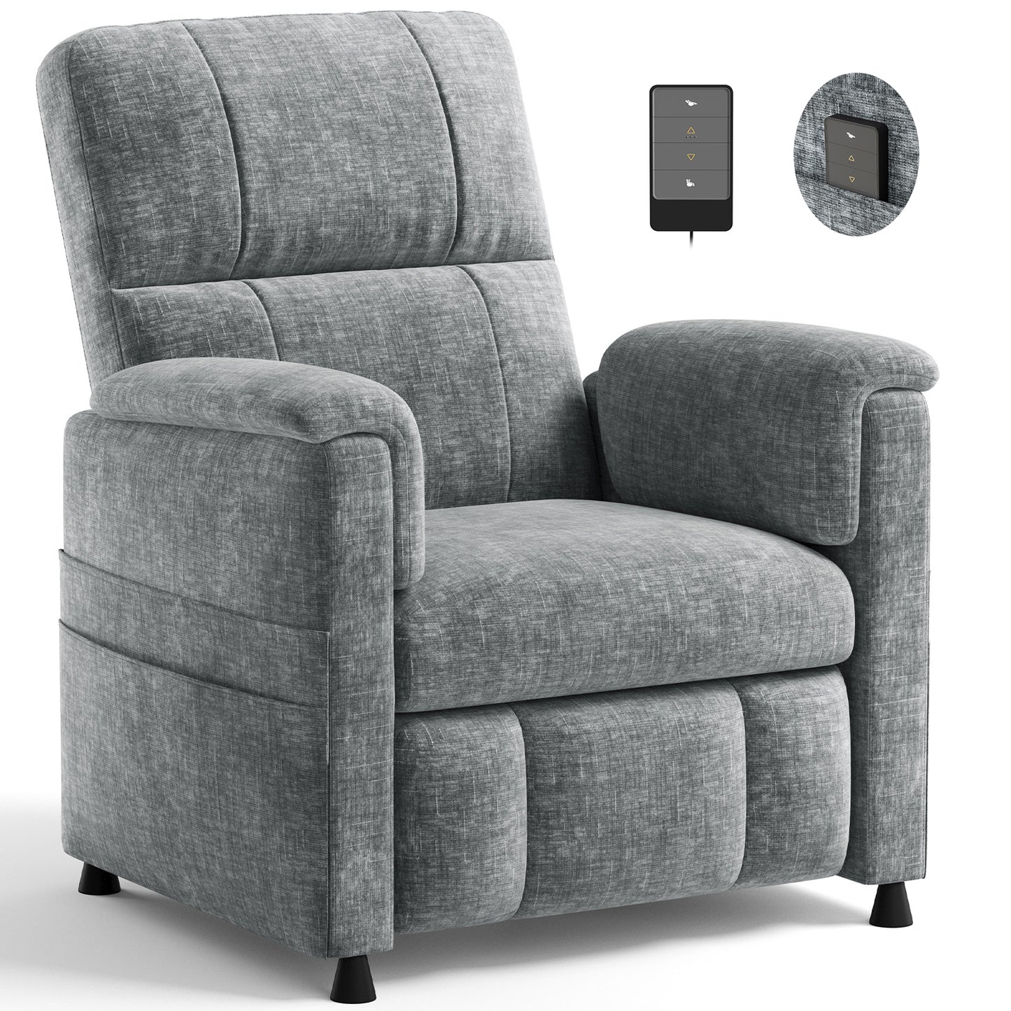 CHITOOMA Power Recliner Chair for Adults, Electric Recliner with Adjustable Backrest & Footrest, Remote Control, Chenille Fabric, High Back, Thick Cushion for Living Room,Bedroom,Home Theater,Gray