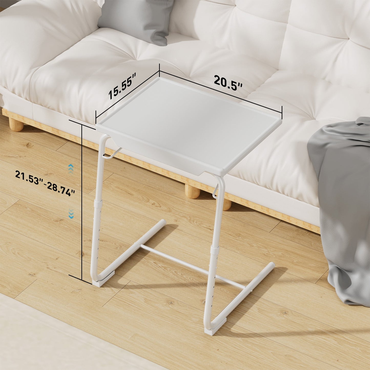CHITOOMA TV Tray with Cup Holders, Portable C-Shaped Side Dinner Tray Table, Adjustable 6 Heights & 3 Tilt Angle for Living Room, Bedroom, White