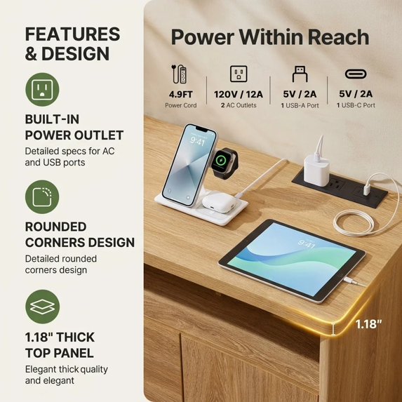 CHITOOMA 69" TV Stand with LED Lights, TV Stand and Charging Station for 80 Inch TVs, Modern Entertainment Center with Storage, Drawers, Cabinets, Open Shelf for Living Room, Bedroom, Natural