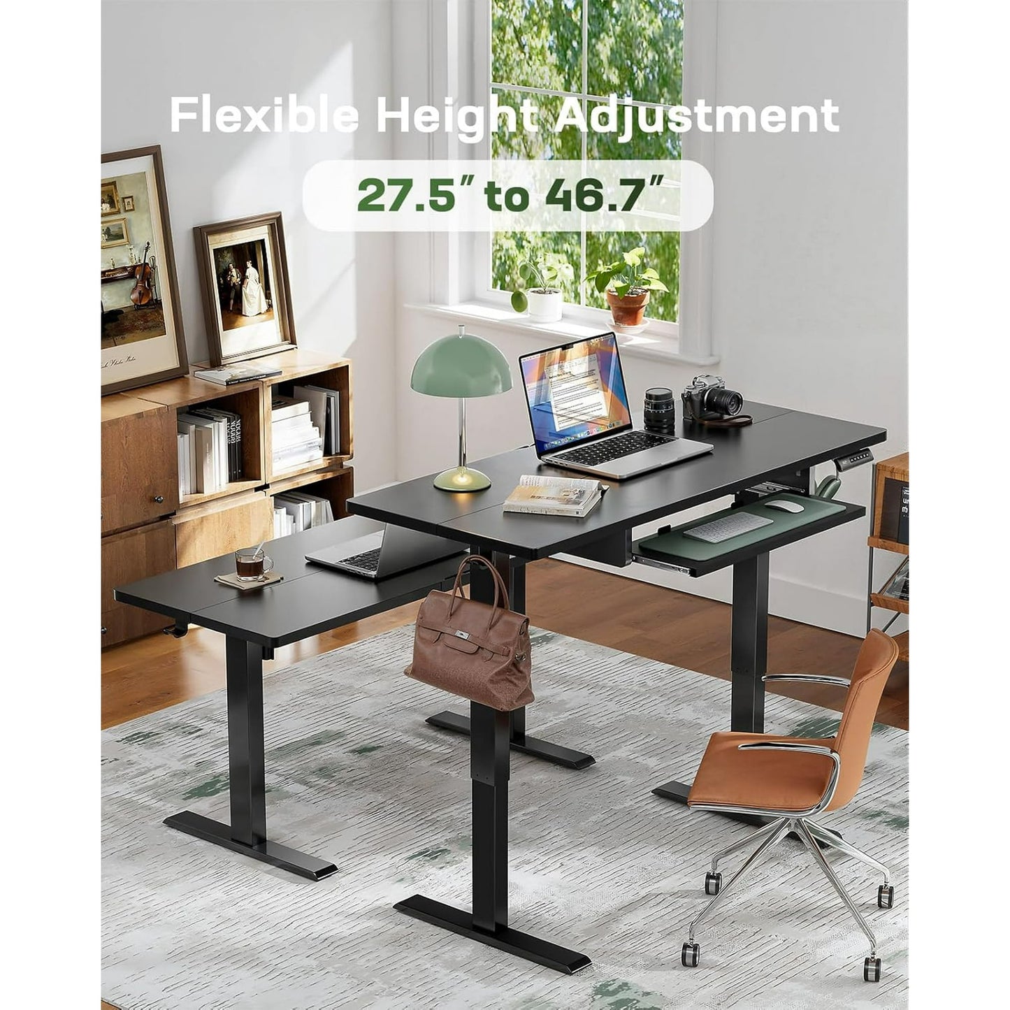 CHITOOMA Electric Standing Desk with Keyboard Tray, 48" x 24" Height Adjustable Sit Stand up Desk with Headphone Hook & 4 Height Memory Pre-Set for Home Office, Black