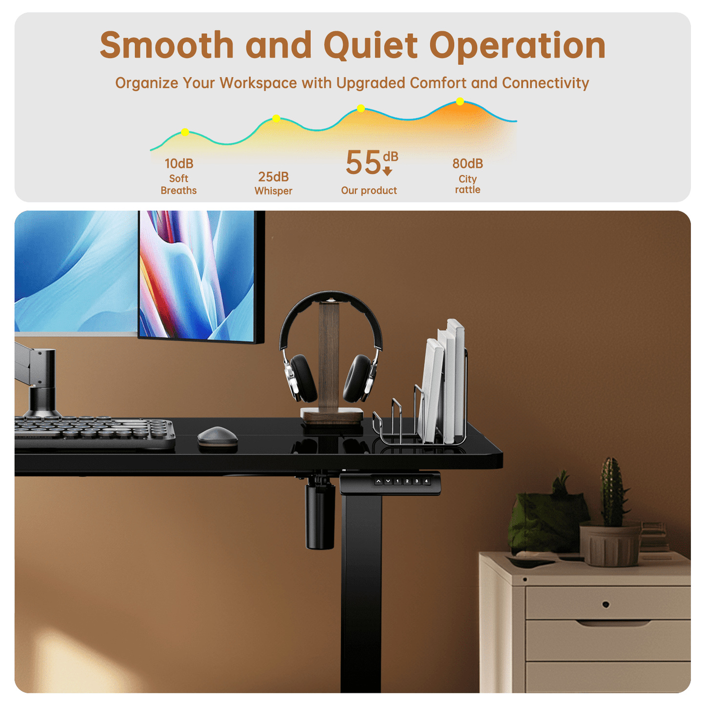 CHITOOMA 55" x 24" Electric Standing Desk with 4 Memory Preset Heights, Height Adjustable Sit Stand up Desk with Headphone Hook for Home Office, Black