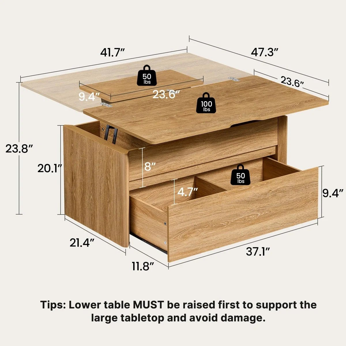 CHITOOMA 41" Lift Top Coffee Table with Storage