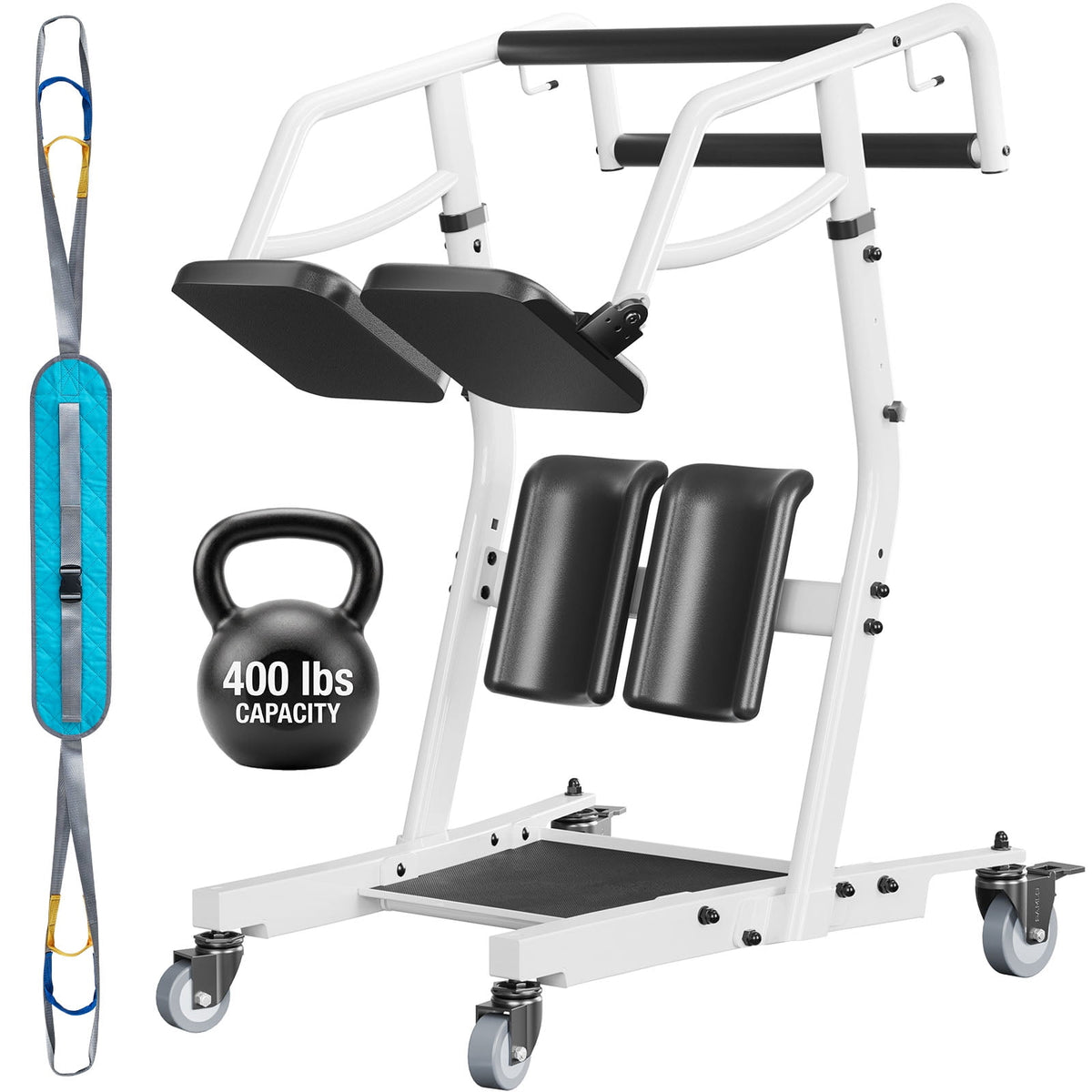 CHITOOMA Sit to Stand Lift with Wheels for Elderly,Stand Assist Transfer Device with Adjustaable Height Options for Home Care,Easy Operation White
