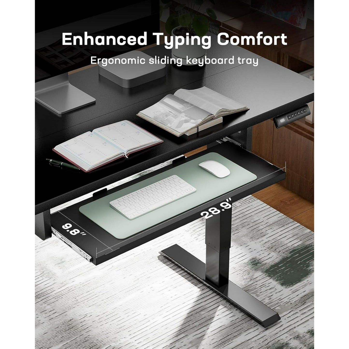CHITOOMA Electric Standing Desk with Keyboard Tray, 48" x 24" Height Adjustable Sit Stand up Desk with Headphone Hook & 4 Height Memory Pre-Set for Home Office, Black