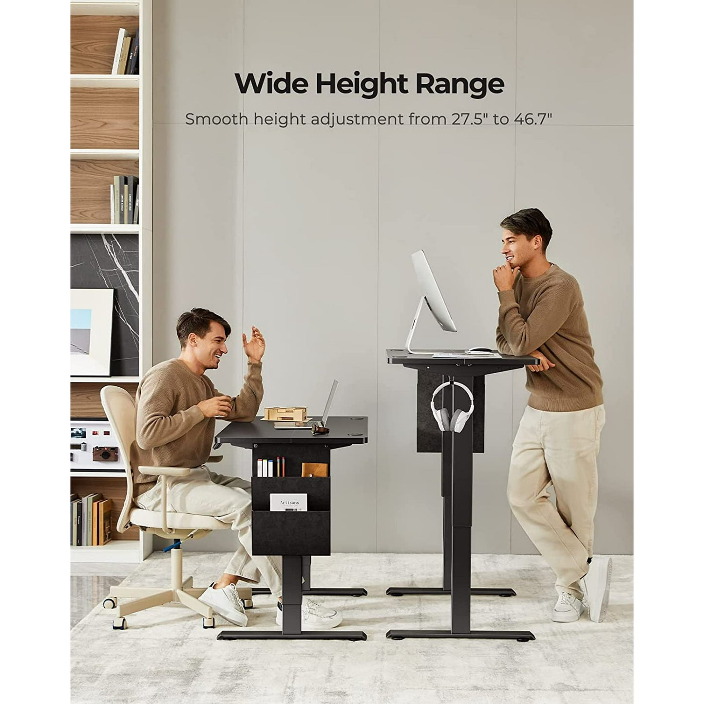 CHITOOMA Electric Standing Desk with Storage Bag, 40" x 24" Adjustable Height Sit to Stand Desk with 4 Memory Pre-Set, Headphone Hook for Home Office, Black