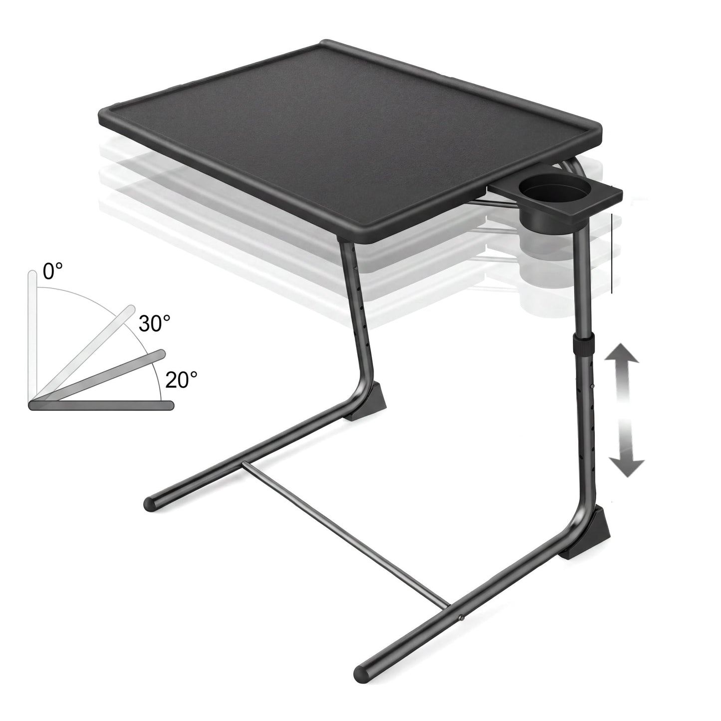 PERLESMITH Adjustable Height TV Tray, Folding Table Trays with Cup Holder, 6 Height & 3 Tilt Angle for Couch, Sofa and Bed, Black
