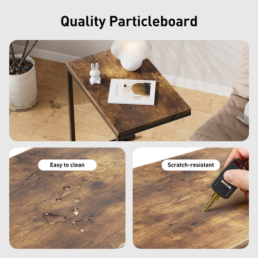 2 PCS C Shaped Sofa Side End Table,Side Table TV Tray Table for Sofa,Couch Table with metal frame for livingroom,Bedroom,Rustic Brown
