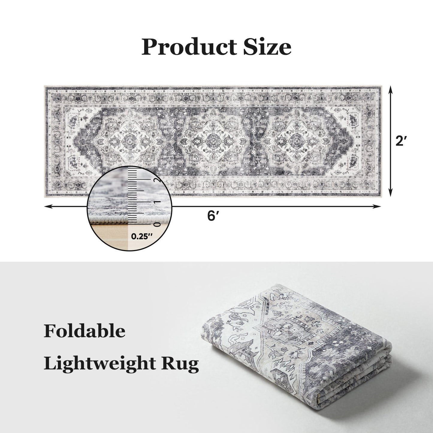 CHITOOMA 2'x6' Machine-washable Runner Rug for Kitchen, Stain Resistant Non-Shed Carpet, Boho Runner Rug with Non-Slip Backing for Hallway, Entryway, Bedroom, Laundry, Bathroom